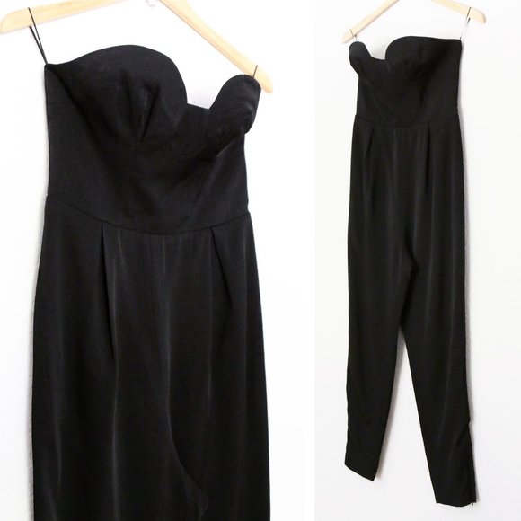 Keepsake Hearts On Fire Pant Suit Jumpsuit S Black Strapless Corset Pocket $190 - Picture 5 of 16
